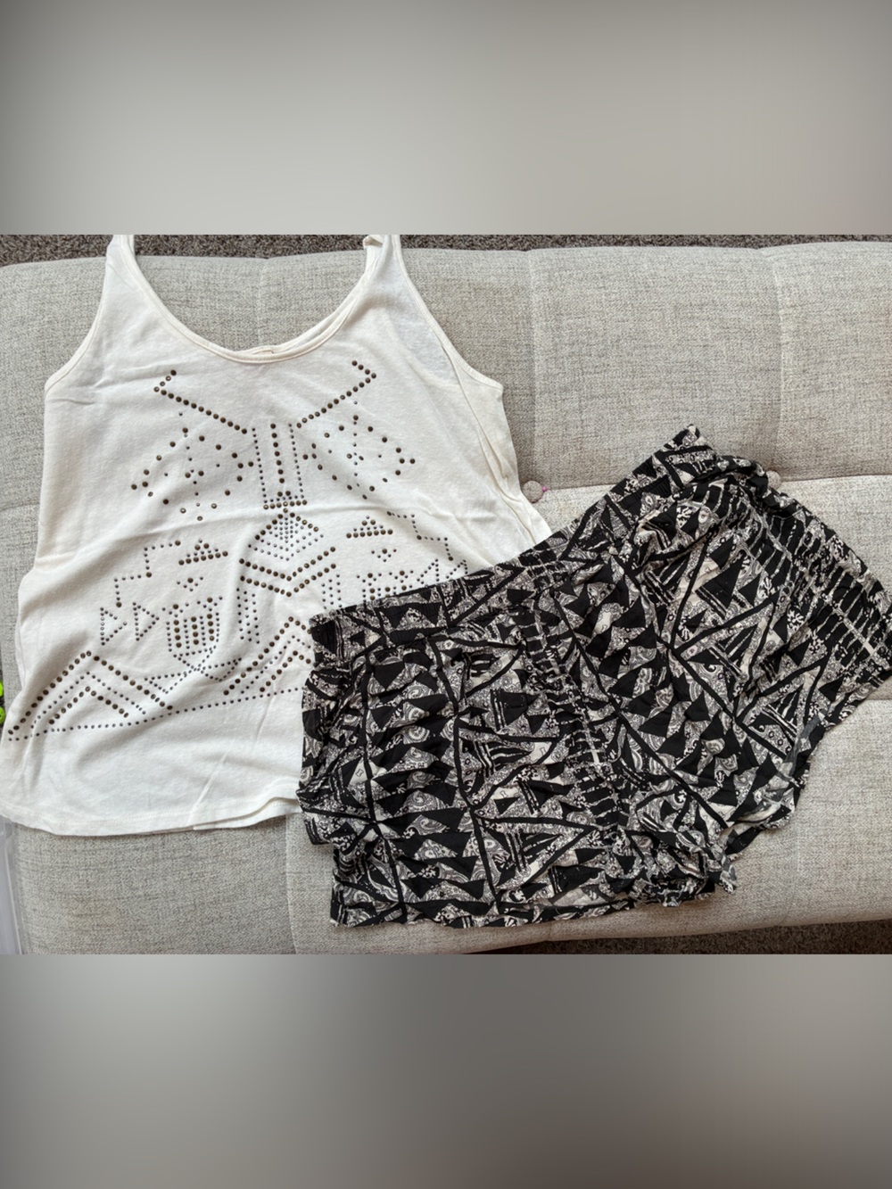 Mossimo Supply Co. 2pc. Outfit - White Studded Tribal Tank Top & Matching Shorts